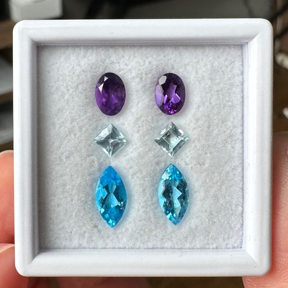 💠 COOL OMBRE 4.965ctw Earring Layout ✨ Amethyst Blue Topaz